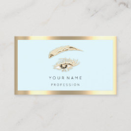 Eyelash Brow Makeup Logo Qr Code Blue Pastel Gold Visitekaartje