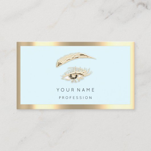 Eyelash Brow Makeup Logo Qr Code Blue Pastel Gold Visitekaartje (Voorkant)