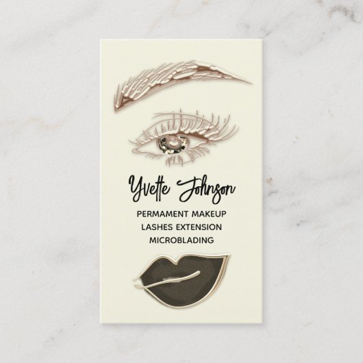 Eyelash Brow Makeup Logo QR Code Lip Gold Brown Visitekaartje (Voorkant)