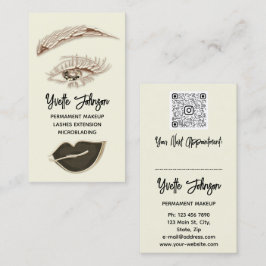 Eyelash Brow Makeup Logo QR Code Lip Gold Brown Visitekaartje