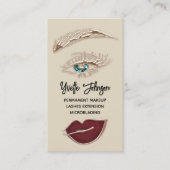 Eyelash Brow Makeup Logo QR Code Lip Roos Groen Visitekaartje (Voorkant)