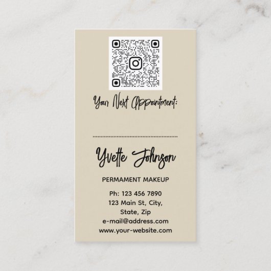 Eyelash Brow Makeup Logo QR Code Lip Roos Groen Visitekaartje (Achterkant)