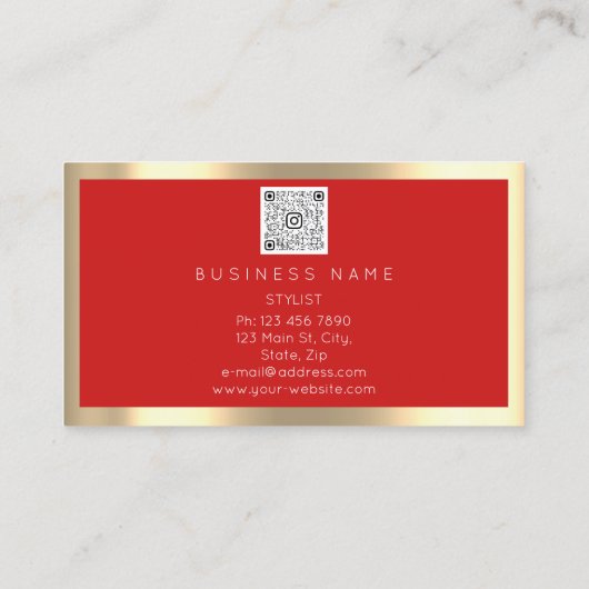 Eyelash Brow Makeup Logo Qr Code Red Gold Framed Visitekaartje (Achterkant)