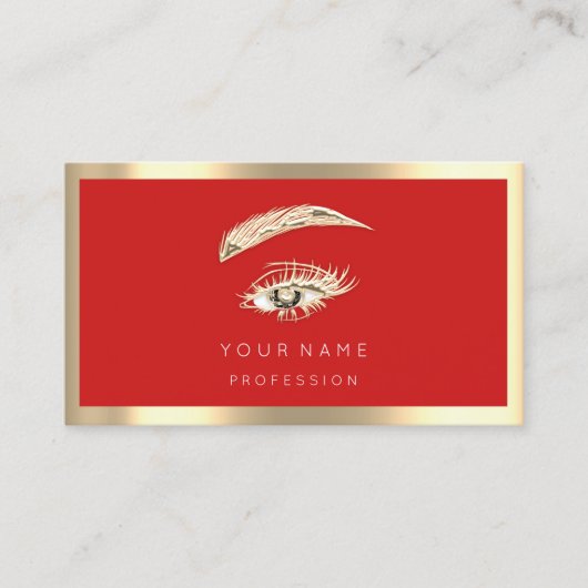 Eyelash Brow Makeup Logo Qr Code Red Gold Framed Visitekaartje (Voorkant)