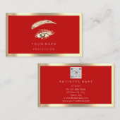 Eyelash Brow Makeup Logo Qr Code Red Gold Lijst Visitekaartje (Voorkant / Achterkant)