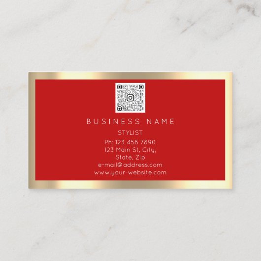 Eyelash Brow Makeup Logo Qr Code Red Gold Lijst Visitekaartje (Achterkant)