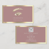 Eyelash Brow Makeup Logo Qr Code Roos Gold omgeven Visitekaartje (Voorkant / Achterkant)