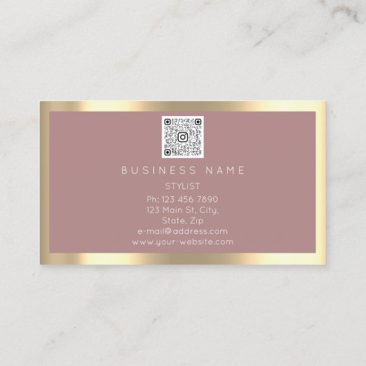 Eyelash Brow Makeup Logo Qr Code Roos Gold omgeven Visitekaartje (Achterkant)