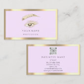 Eyelash Brow Makeup Logo Qr Code Roze pasta Gold Visitekaartje (Voorkant / Achterkant)