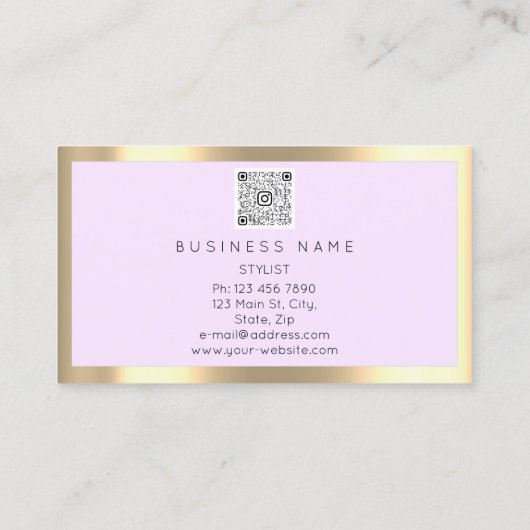 Eyelash Brow Makeup Logo Qr Code Roze pasta Gold Visitekaartje (Achterkant)