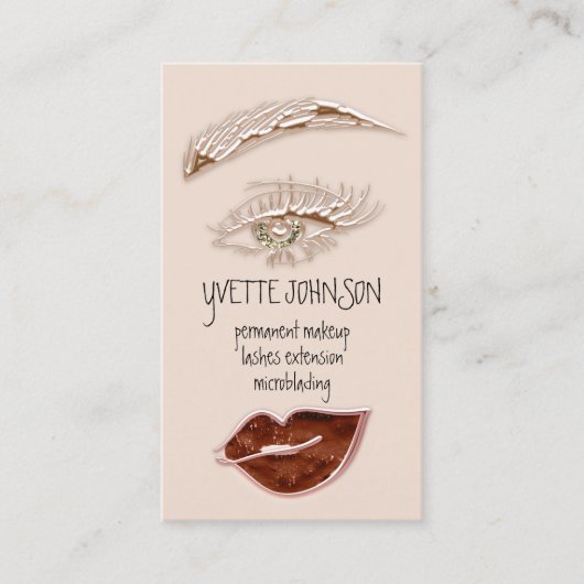 Eyelash Brow Makeup Logo QRCode Lip Gold Roos Visitekaartje (Voorkant)