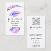 Eyelash Brow Makeup Logo QRCode Lip Holograaf Roze Visitekaartje (Voorkant / Achterkant)