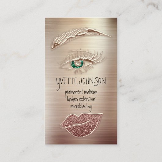 Eyelash Brow Makeup Logo QRCode Lip Roos Glitter Visitekaartje (Voorkant)