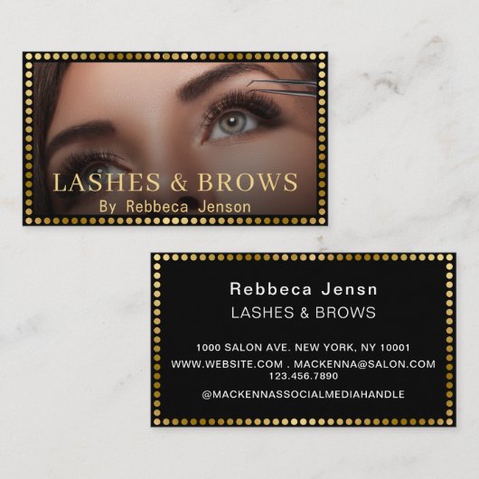 Eyelash Brow Makeup Logo QRCode Lip Roos Glitter Visitekaartje (Voorkant / Achterkant)