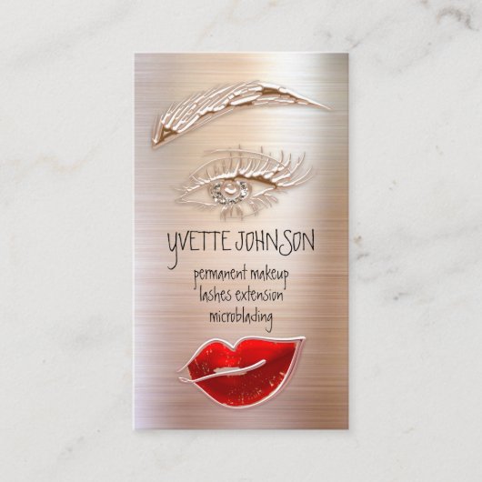 Eyelash Brow Makeup Logo QRCode Lip Roos Glitter Visitekaartje (Voorkant)