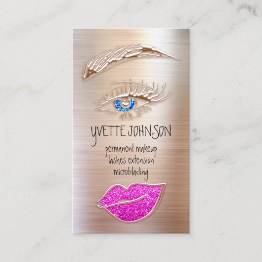 Eyelash Brow Makeup Logo QRCode Lip Roos Roze Visitekaartje (Voorkant)