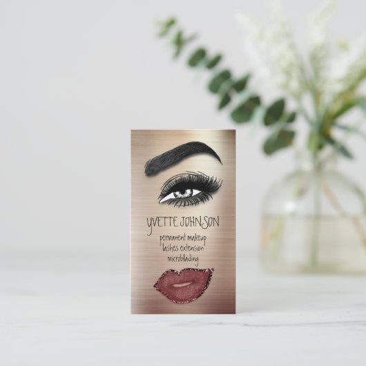 Eyelash Brow Makeup Logo QRCode Lip Roos Smoky Visitekaartje (Staand voorkant)