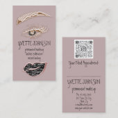 Eyelash Brow Makeup Logo QRCode Lips Roos Black Visitekaartje (Voorkant / Achterkant)