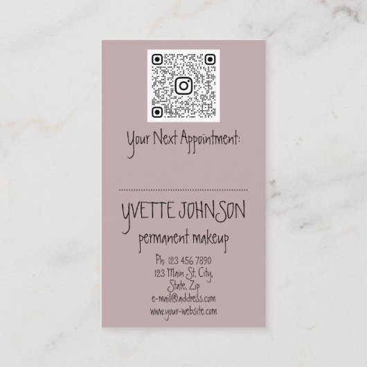 Eyelash Brow Makeup Logo QRCode Lips Roos Black Visitekaartje (Achterkant)
