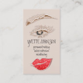 Eyelash Brow Makeup Logo QRCode Lips Roos Rood Visitekaartje (Voorkant)