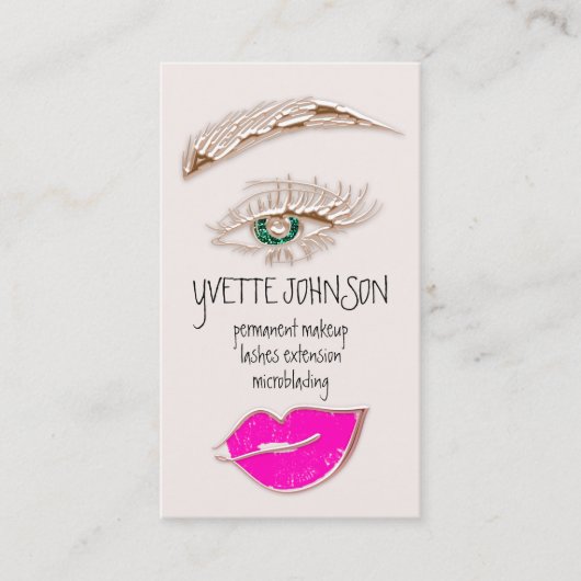 Eyelash Brow Makeup Logo QRCode Lips Roos Roze Visitekaartje (Voorkant)