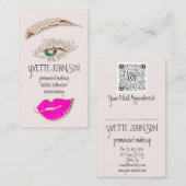 Eyelash Brow Makeup Logo QRCode Lips Roos Roze Visitekaartje (Voorkant / Achterkant)