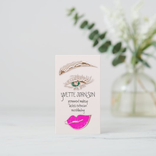 Eyelash Brow Makeup Logo QRCode Lips Roos Roze Visitekaartje (Staand voorkant)
