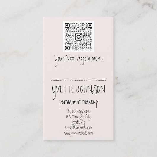 Eyelash Brow Makeup Logo QRCode Lips Roos Roze Visitekaartje (Achterkant)