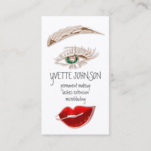Eyelash Brow Makeup Logo QRCode Lips Roos White Visitekaartje (Voorkant)