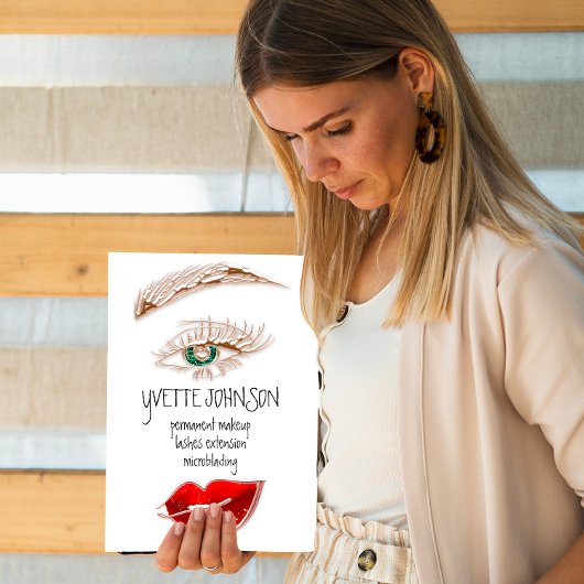 Eyelash Brow Makeup Logo QRCode Lips Roos White Visitekaartje