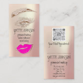 Eyelash Brow Makeup Logo QRCode Roos Roze Lip Visitekaartje (Voorkant / Achterkant)