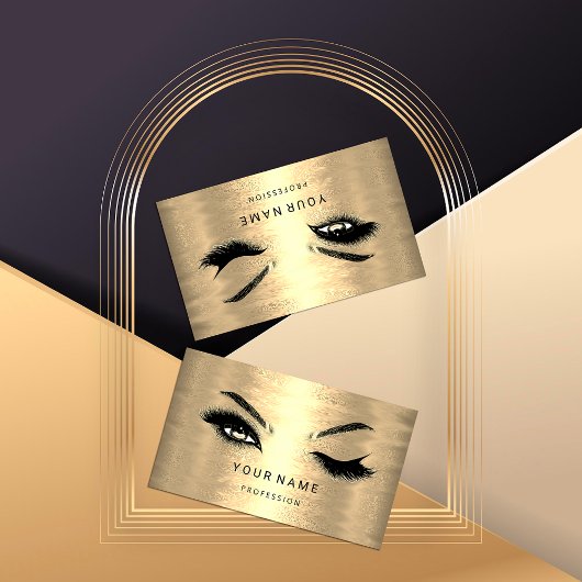 Eyelash Brow Microblade. QR CODE Logo Faux Gold Visitekaartje