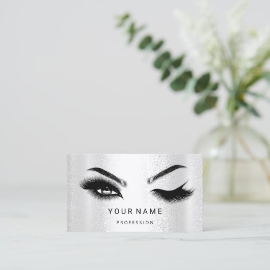 Eyelash Brow Microblade. QR CODE Logo Silver SPA Visitekaartje (Staand voorkant)