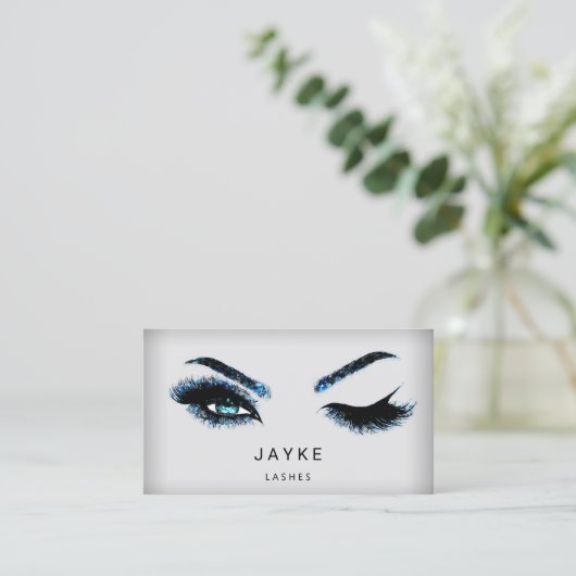 Eyelash Brow Microblade QR Logo Blue Lashes Visitekaartje (Staand voorkant)