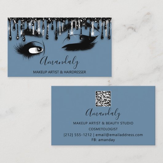 Eyelash Brow QR CODE Microblade Drip Blue Visitekaartje (Voorkant / Achterkant)
