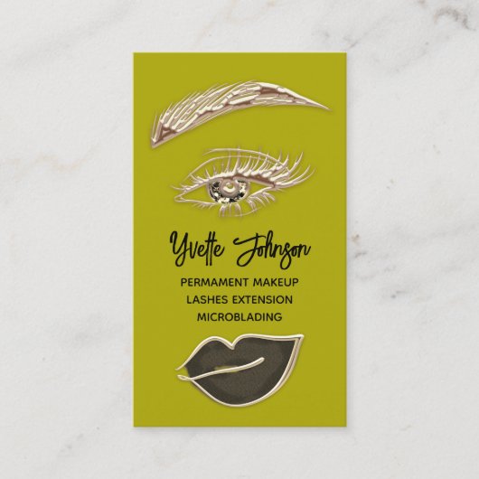 Eyelash Brows Makeup Logo QRCode Lip Gold Mustard Visitekaartje (Voorkant)