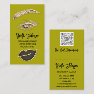 Eyelash Brows Makeup Logo QRCode Lip Gold Mustard Visitekaartje