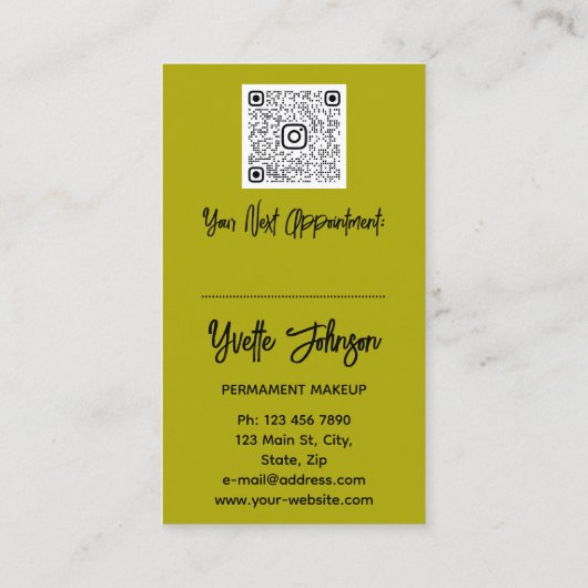 Eyelash Brows Makeup Logo QRCode Lip Gold Mustard Visitekaartje (Achterkant)