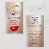 Eyelash Brows Makeup Logo QRCode Lips Roos Red SPA Visitekaartje (Voorkant / Achterkant)