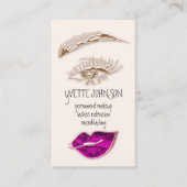 Eyelash Brows Makeup Logo QRCode Pink Lip Gold Visitekaartje (Voorkant)