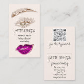 Eyelash Brows Makeup Logo QRCode Pink Lip Gold Visitekaartje (Voorkant / Achterkant)