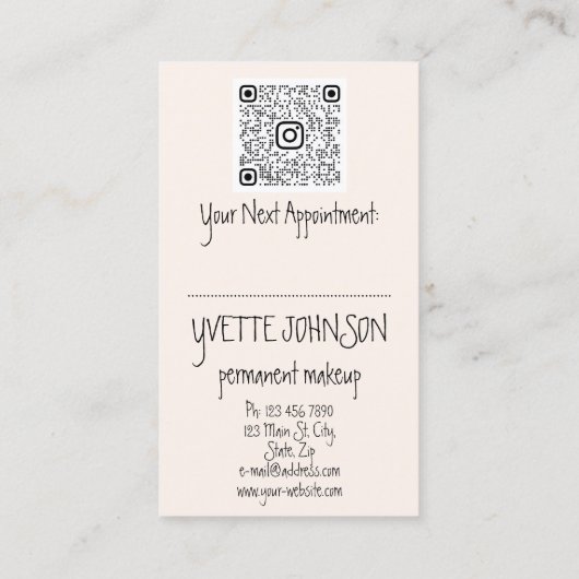 Eyelash Brows Makeup Logo QRCode Pink Lip Gold Visitekaartje (Achterkant)
