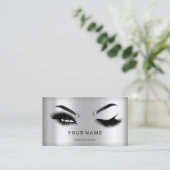 Eyelash Brows Microblade Hair QR CODE Logo Silver Visitekaartje (Staand voorkant)