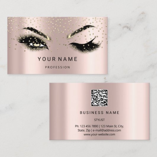Eyelash Brows Microblade. QR CODE Logo Confetti Visitekaartje (Voorkant / Achterkant)