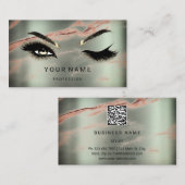 Eyelash Brows Microblade. QR CODE Logo Marmer Blau Visitekaartje (Voorkant / Achterkant)