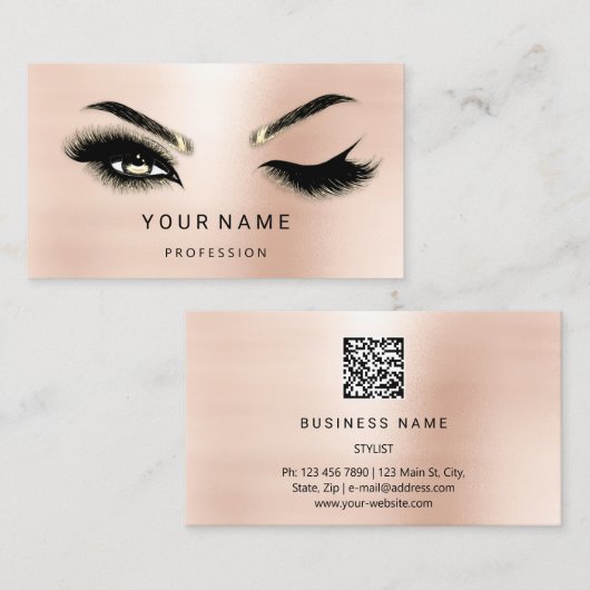 Eyelash Brows Microblade. QR CODE Logo Roos Visitekaartje (Voorkant / Achterkant)