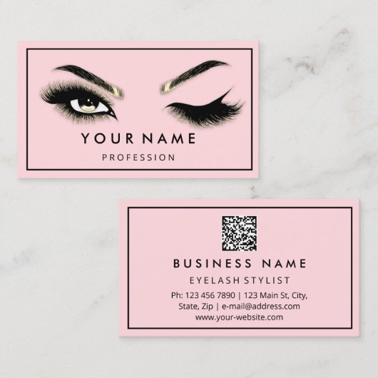 Eyelash Brows Microblade QR CODE Logo Roos Visitekaartje (Voorkant / Achterkant)