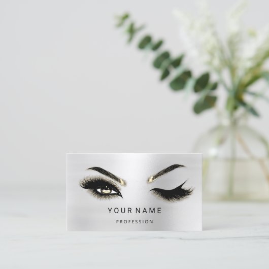 Eyelash Brows Microblade. QR CODE Logo Silver Visitekaartje (Staand voorkant)