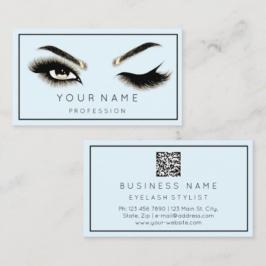 Eyelash Brows Microblade QRCODE Blue Pastel Visitekaartje (Voorkant / Achterkant)