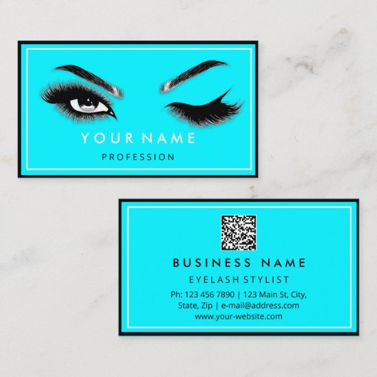 Eyelash Brows Microblade QRCODE Logo Blue Busines Visitekaartje (Voorkant / Achterkant)